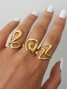 Frminee 3Pcs /1Pc Gold Minimalist Lines Stainless Steel Ring For Women With Stackable Fashion Jewelry For Everyday Wear And Holiday Gifts - Gold - View 4