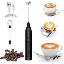 Mini Mixer Portátil Misturador de Bebidas Batedor Espumador de Leite USB Recarregável Cozinha Cafe Ovo - PRETO OU BRANCO - Visão 6