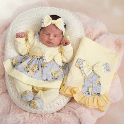 Saída de Maternidade Roupa Bebê Menina Clara 05 Peças Amarela