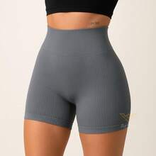 Women's Ribbed Fitness Shorts, Zero Transparency, LP - 灰色 - 查看 2