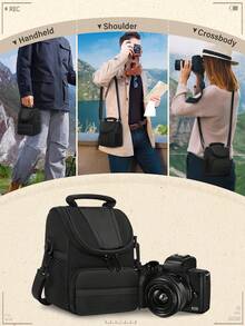 NEWHEY Bolso bandolera pequeño para cámara para hombres, bolso de hombro para fotografía de viaje, bolso de almacenamiento de accesorios de fotografía ligero, adecuado para bolso de cámara de fotografía al aire libre, correa de hombro desmontable, convertible en bolso de mano y de hombro - Negro - Ver 7