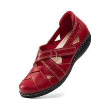 Women Comfortable Loafers Arch Support Mary Jane Style Slip On Casual Walking Hollow Cutout Flats Loafers Closed Toe Work Shoes - Đỏ - Xem 4