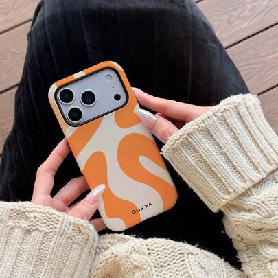 GIIPPA 1 Pieza Funda para iPhone 17 Pro Max con diseño de patrón ondulado asimétrico naranja sobre base beige, compatible con iPhone 11/12/13/14/15/16 Pro Max Plus, diseño elegante adecuado tanto para hombres como para mujeres, regalo ideal para la novia en Navidad, San Valentín, Pascua, temporada de bodas y cumpleaños