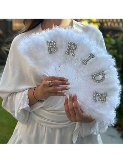 1 Exquisite Bridal Fan, Pearl-Decorated Handheld Fan, Feather Bridal Accessory, Suitable For Wedding Accessories, Bachelor/Bachelorette Parties, Photography Props, Cheongsam Fashion Show Props, Dance Party Stage Performance Props, Cosplay Items, Birthday And Holiday Party Supplies.