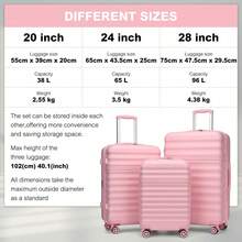ABS+PC-Hartschalenkoffer unisex in 20/24/28/32 Zoll, einzeln oder als 3-teiliges Set, erweiterbar mit YKK-Reißverschluss, 360°-Rädern & TSA-Schloss, flugtauglich für Urlaub und Geschäftsreisen - Pink - Übersicht 7