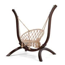 Wooden 57 Inch Hammock Solid Chair Stand Only Garden Outdoor Brown All-Weather - Default - View 3