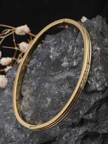 1pc Stainless Steel Bangle Bracelet, Material, Harmless To Body, Eternal Classic Element, High Quality Minimalist Style For Daily Wear - Gold - View 3