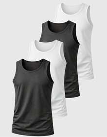 Kit 04 Men's Cotton Tank Top Shirt Comfortable Basic Plain - Black and White - View 1