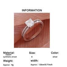 1 Peça Anel de Noivado Quadrado Elegante e Cintilante de Zircônia Cúbica para Mulheres, Adequado para Noivado, Casamento, Festa, Dia dos Namorados ou Presente de Aniversário - Prata - Visão 6