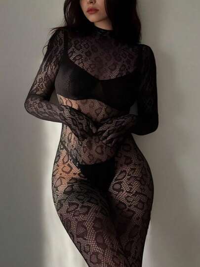 Body de encaje con estampado de leopardo sexy, body de red de mujer, conjunto de fiesta neón para discoteca, disfraz de Body completo de malla para carnaval, bikini como cubierta