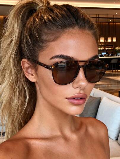 1 Pair Unisex High-End Double-Bridge Fashion Glasses, Retro Fashion Design, Creates Summer Beach, Outdoor Travel Vibe, Suitable For Outfits, Back To School Season