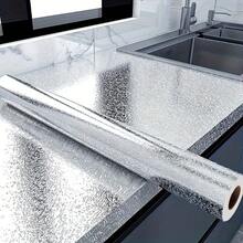1 Roll Silver Self-Adhesive Aluminum Foil Wallpaper - Waterproof PVC Kitchen Oil-Proof Sticker, Suitable For Countertops, Cabinets, Furniture - Silver - View 7