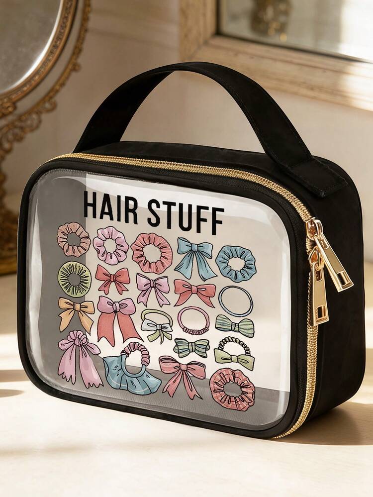 1pc PVC Zipper Sealed Cosmetic Bag, Elegant Metal Zipper, Lightweight Durable Fade-Resistant, Suitable For Women And Girls, Easy To Wipe Clean, Modern Aesthetic Design, Applicable For Travel, Vacation, Back To School, Study And Other Scenarios - Multicolor - View 1