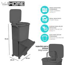 Interior Lixeira de reciclagem com separação seletiva, pedal, rodas e alça, compartimentos duplos, preto antracite, 38L (24L + 14L) - Cinza - Ver 2