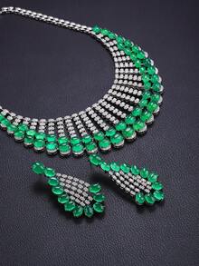 3pcs Luxury Cubic Zirconia Jewelry Set: Necklace, Earrings, Pendant, Fashion Accessory For Evening Gown, Wedding, Valentine's Day Gift - Jewelry Sets - View 6