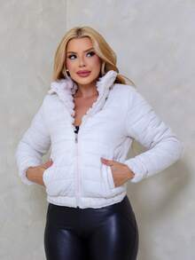 Double-Sided 2-In-1 Fleece Puffer Jacket - White - View 4