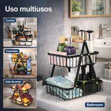 Canasta organizadora multiusos doble para frutas, verduras papel, jabon, toallas, etc. ideal para cocina moderna con estructura firme y gran capacidad de almacenamiento. - Negro - Ver 2
