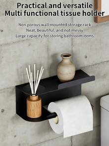 This No-Drill Wall-Mounted Tissue Holder Can Not Only Be Used As A Tissue Box, But Also As A Phone Stand, Suitable For Bathroom And Other Scenarios. Self-Adhesive Bathroom Roll Paper Holder With Phone Stand, Wall-Mounted Toilet Paper Rack - Bathroom Tissue And Towel Rack - Multicolor - View 12