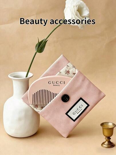 Gucci Pink Storage Bag With Pink Comb, Handbag, As A Gift For A Girlfriend Or A Friend's Present, Pink Canvas Accessory Bag Essential Items For Travel Compact And Portable