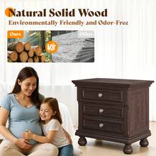 Fully Assembled Solid Wood Nightstand With 2 Storage Drawers, 26" Extra Large Traditional Bedside Cabinet For Bedroom - Dark Brown - View 6
