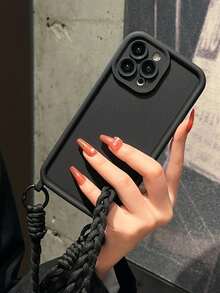 钥匙扣/挂绳 1 件装 手工编织挂绳孔手机壳，全面保护，兼容苹果 17/17Pro/17Pro Max、16/16Pro/16Pro Max、15/15Pro/15Pro Max、15 Plus、11、12、13、14、XS、XR、11Pro、11Pro Max、12Pro、12Pro Max、13Pro、13Pro Max、14Pro、14Pro Max、14 Plus、7 Plus、8 Plus、8、SE2 - 黑色 - 查看 3