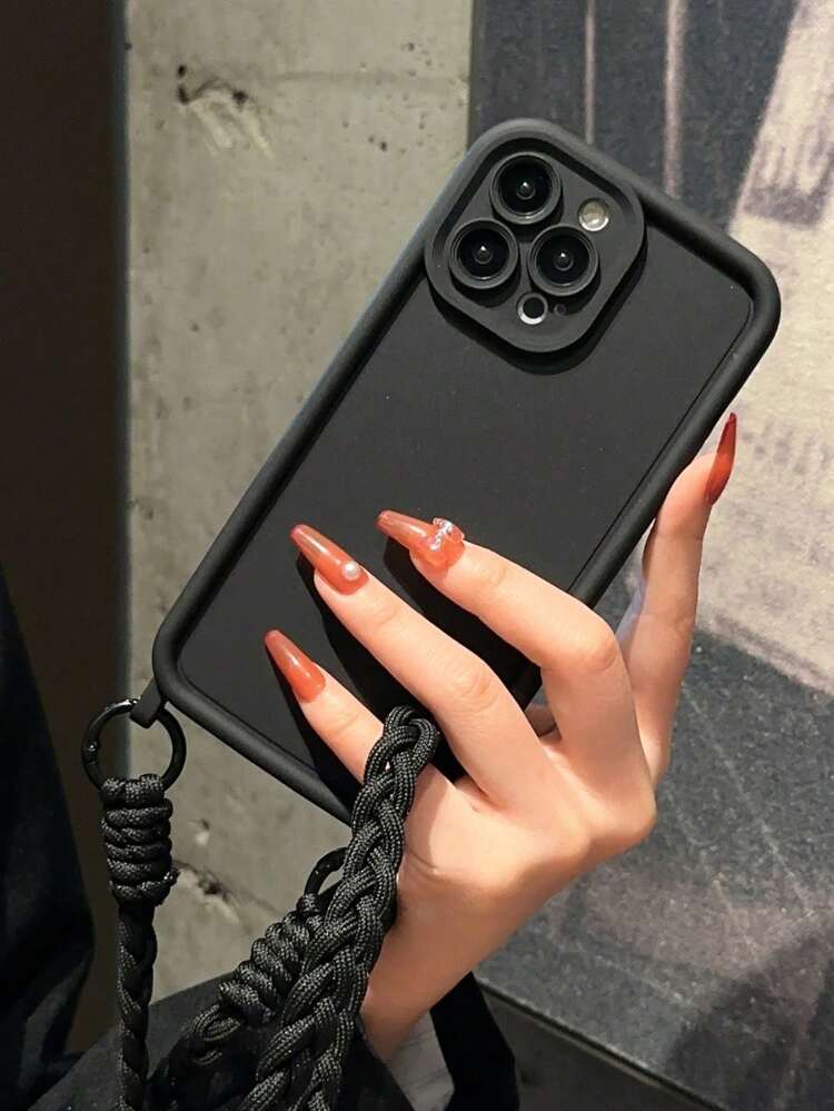 钥匙扣/挂绳 1 件装 手工编织挂绳孔手机壳，全面保护，兼容苹果 17/17Pro/17Pro Max、16/16Pro/16Pro Max、15/15Pro/15Pro Max、15 Plus、11、12、13、14、XS、XR、11Pro、11Pro Max、12Pro、12Pro Max、13Pro、13Pro Max、14Pro、14Pro Max、14 Plus、7 Plus、8 Plus、8、SE2 - 黑色 - 查看 3