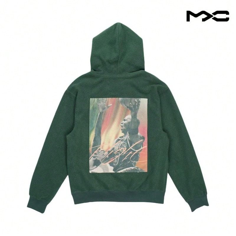 Casual Print Sport Fleece Pullover Hoodie Green Tops Men - Multicolor - View 1