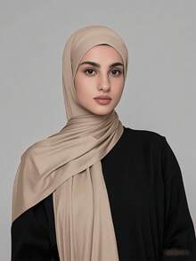 1pc Solid Color Elegant & Soft Scarf, Women's Viscose Comfortable Multifunctional Headscarf, Suitable For Daily Wear - Khaki - View 1