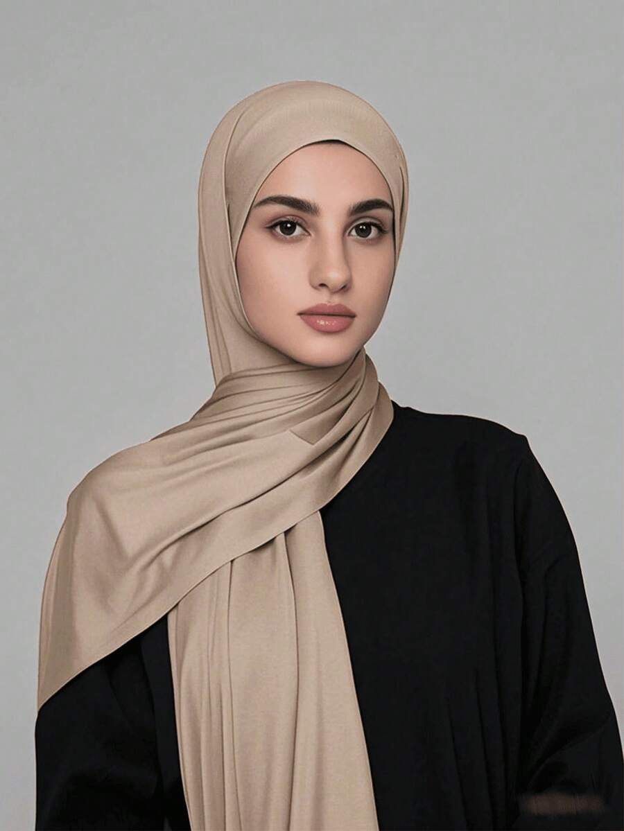 1pc Solid Color Elegant & Soft Scarf, Women's Viscose Comfortable Multifunctional Headscarf, Suitable For Daily Wear - Khaki - View 1