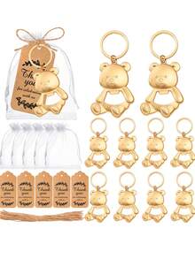 20/12件套金色小熊开瓶器套装，包含沙袋、绳子和感谢卡，适用于生日派对、礼品活动、情人节礼物、厨房和酒吧用品、派对礼品 - 查看 1