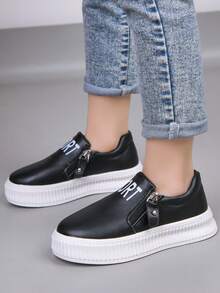 1 双 2026 春季新款儿童休闲低帮平底鞋，男女通用百搭白色鞋 - 黑色 - 查看 7