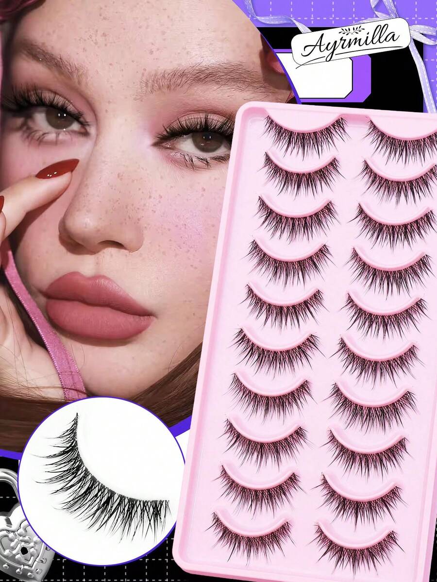 5对/10对装 纤薄自然透明睫毛根部假睫毛，春季新品，偶像妆容，自然假睫毛，蓬松柔软，3D水貂毛质感，多层假睫毛，适合婚礼、派对、夜店妆容，也适合日常工作、约会、度假、婚礼、学生拍摄、舞台表演、派对角色扮演等场合，佩戴舒适，手工制作，促进睫毛自然生长，深受韩国、日本和欧洲女孩喜爱的睫毛款式。
