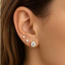 3 Pairs Of Women's Stud Earrings In Gold With Cubic Zirconia, 18k Gold Plated Costume Jewelry - 金色 - 查看 2