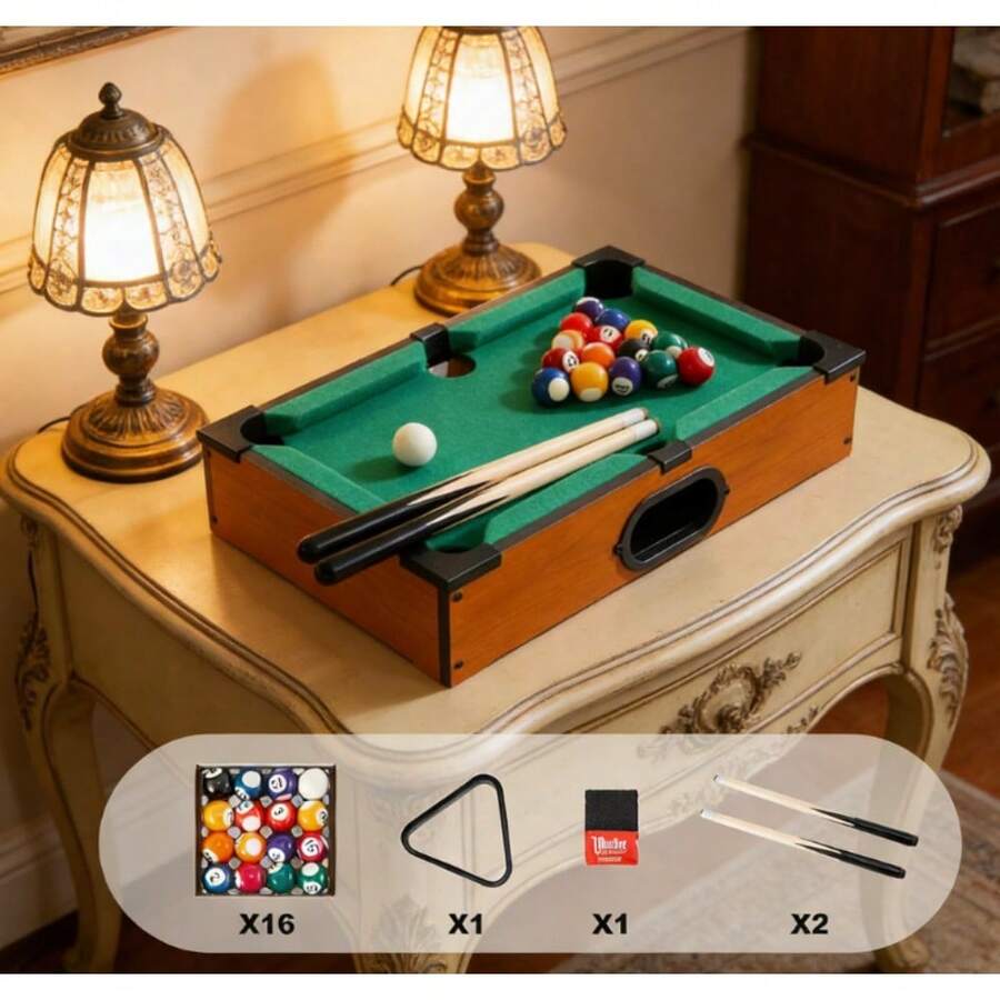 Compact Bar Snooker Set Mini Pool Table Party, Family Use, Outdoor, Drinking Games, Including Ball And Tail - Wooden - View 1