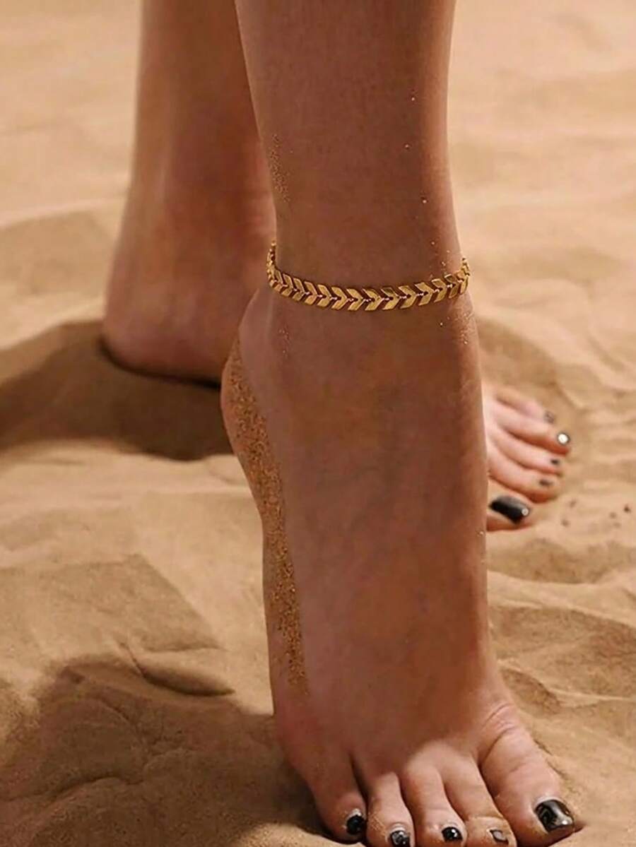 1pc Gold Anklet For Women Dainty Arrow Chain Foot Jewelry Summer Beach Boho Ankle Bracelet Adjustable Gift - Gold - View 1