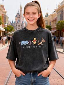 Camiseta de algodón lavado vintage de Disney con estampado de dibujos animados de Mickey y sus amigos. Tela 100% algodón suave y cómoda con cuello redondo en estilo Y2K, perfecta para uso diario, compras, fiestas o como regalo - Negro - Ver 2