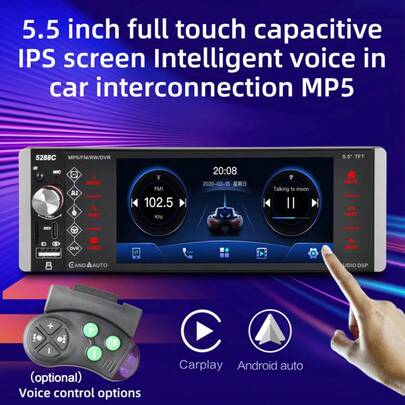 5288C 5.5 Inch (Carplay) Thin Single Spindle Full Touch Capacitive IPS Screen Intelligent Voice Car Connected Car MP5 Player