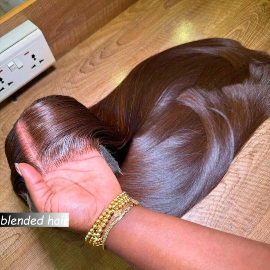 180% Density Real Human Blended Hair Wig 13x4 Lace Front Wigs Human Blended Hair Straight Human Blended Hair Wig With Baby Hair HD Transparent Lace Front Wigs Human Blended Hair Pre Plucked Frontal Wigs Human Blended Hair 8-36Inch Brown - Brown - View 1