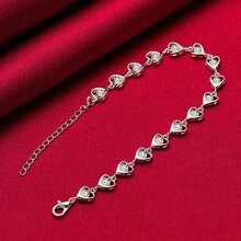 925纯银镀层AAA级锆石心形手链，女士婚礼派对简约时尚圣诞饰品 - 銀色 - 查看 1