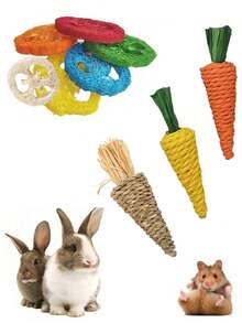 兔子仓鼠磨牙玩具套装：天然编织+丝瓜络组合 - 彩色 - 查看 1