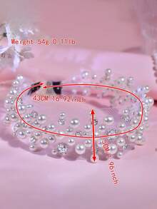 1pc White Pearl & Rhinestone Handmade Elegant Bridal Sash/Belt, Suitable For Wedding Dress, Evening Gown, Party & Celebration - White - View 3