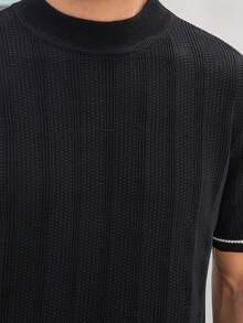 男士短袖半高领针织衫 - 黑色 - 查看 6
