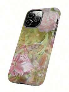 Funda para teléfono con cobertura total, a prueba de golpes, con diseño artístico de acuarela de mariposas florales rosas y hojas verdes, compatible con iPhone 17, 16, 15, 14, 13, 12, 11, PRO MAX, PLUS, así como con otros modelos. - Blanco - Ver 5