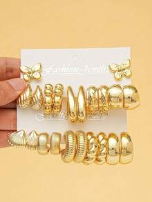 22/10/12pcs CCB Material Lightweight Stud Earrings, Classic Gold Multi-Element Earring Set, Timeless Design, Complete Matching Solution - Gold - View 6