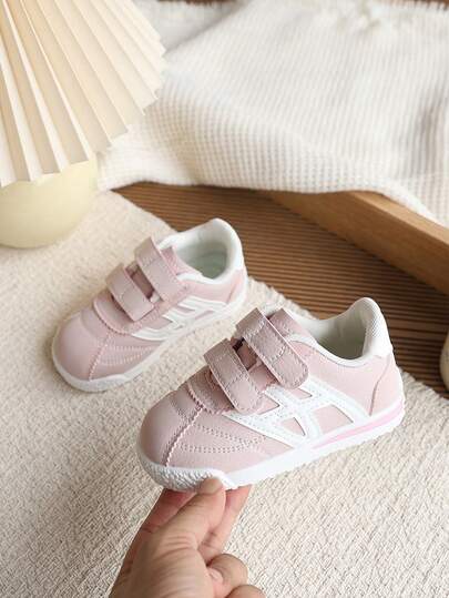 Kids' Retro Style Sports Shoes, Boys & Girls Hook-And-Loop Color Block Design, Anti-Slip Soft Bottom Lightweight Breathable Toddler Shoes