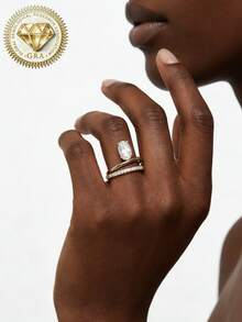 1pc Women's Engagement Ring, Double Hoop Gold-Edged Twisted Oval Ring, 3.8g S925 Sterling Silver, 2ct Moissanite, Bohemian Palace Style, Engagement, Proposal, Wedding Anniversary, Valentine's Day Gift, Comes With Moissanite Certificate And Elegant Gift Box - Gold - View 6