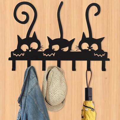 HELLOYOUNG One Cat-Shaped Key Hook, Made Of Iron, Can Be Wall-Mounted. This Casual Key Holder Is Easy To Install And Suitable For Home, Living Room, Bedroom, Bathroom, Kitchen, And Toilet Storage.
