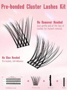 36 Bundles 3-Row D-Curl Pre-Glued Eyelash Clusters, DIY False Eyelash Clusters With Pre-Glue, Self-Adhesive Lash Clusters No Glue Needed, 12-16mm Lash Clusters Suitable For Christmas, Holidays, Valentine's Day Makeup, D-Curl Curly Lashes With Tweezers - D - View 2