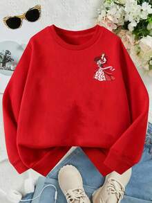 This Disney Girls' Sweatshirt Features A Creative Double-Sided Print Of The Number "67" From Ariel, The Princess Of Disney. It's A Round Neck Sweatshirt Perfect For Autumn And Winter, Made Of Soft And Comfortable Fabric, Suitable For Everyday Wear, Shopping, School, And Casual Occasions. It Also Makes A Wonderful Gift. - Red - View 2