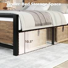 Twin & Full & Queen Metal Platform Bed Frame With Wooden Headboard And Footboard, 10.5in Under Bed Storage, All-Metal Support System, No Box Spring Needed,Noise Free, Easy Assembly - 棕色 - 查看 3